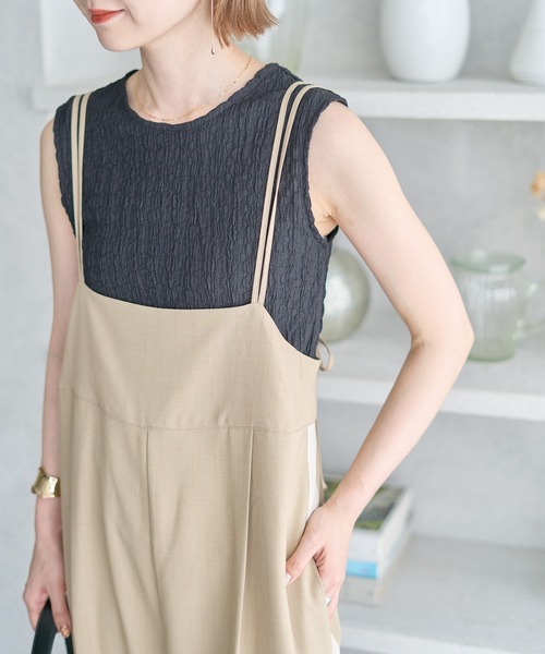 AMERICAN HOLIC(アメリカンホリック)の「【WEB限定】サイドラインバックリボンサロペット(サロペット/オーバーオール・レディース・チャコールグレー/ベージュ・FREE)」の6枚目の写真