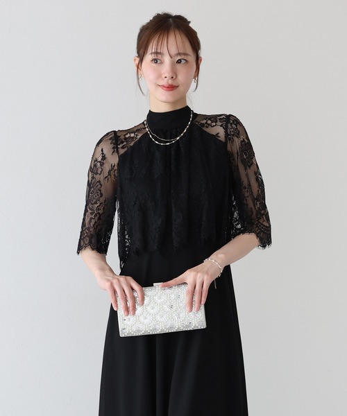 BLUEEAST（ブルーイースト）の「レースケープドッキングドレス結婚式 成人式 二次会 同窓会 セレモニー パーティードレス オケージョンドレス お呼ばれ 20代 30代（ドレス・レディース・ブルーグレー/ブラック/ブラウン・LONG/SHORT）」の2枚目の写真