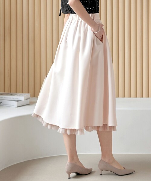 Tiaclasse（ティアクラッセ）の「レイヤードチュールフレアスカート（スカート・レディース・ブラック/ライトピンク/チャコールグレー・S/M/L）」の9枚目の写真