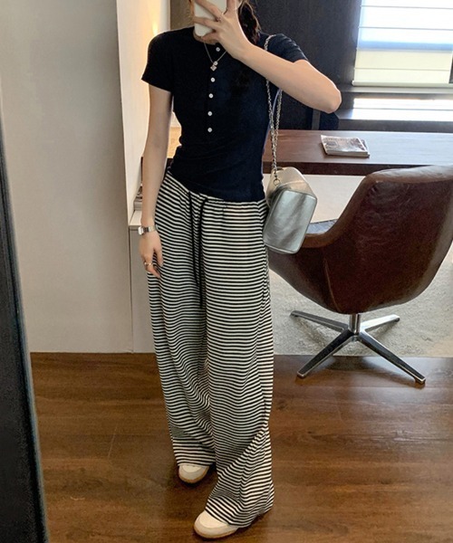 ReRe(リリ)の「ハーフボタンヘンリーネックトップス(Tシャツ/カットソー・レディース・ブラック/ネイビー/ホワイト/グレー・MEDIUM)」の17枚目の写真