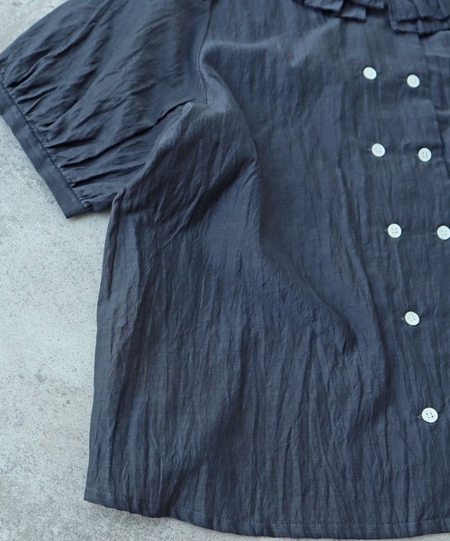 bulle de savon（ビュルデサボン）の「△コットン/キュプラ ローンIBK 半袖bebe ブラウス（シャツ/ブラウス・レディース・チャコールグレー/ホワイト・FREE）」の9枚目の写真