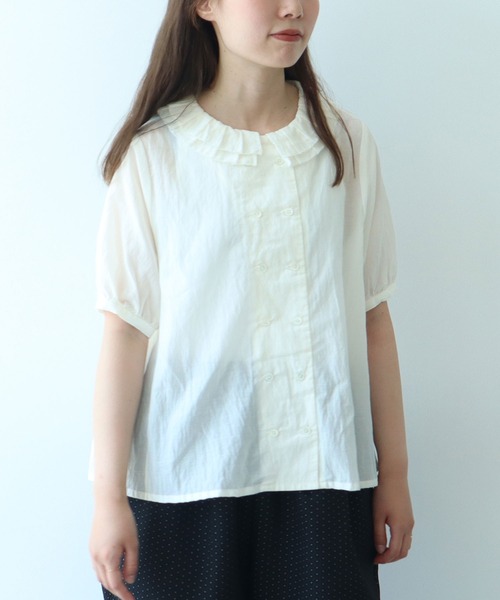 bulle de savon（ビュルデサボン）の「△コットン/キュプラ ローンIBK 半袖bebe ブラウス（シャツ/ブラウス・レディース・チャコールグレー/ホワイト・FREE）」の21枚目の写真