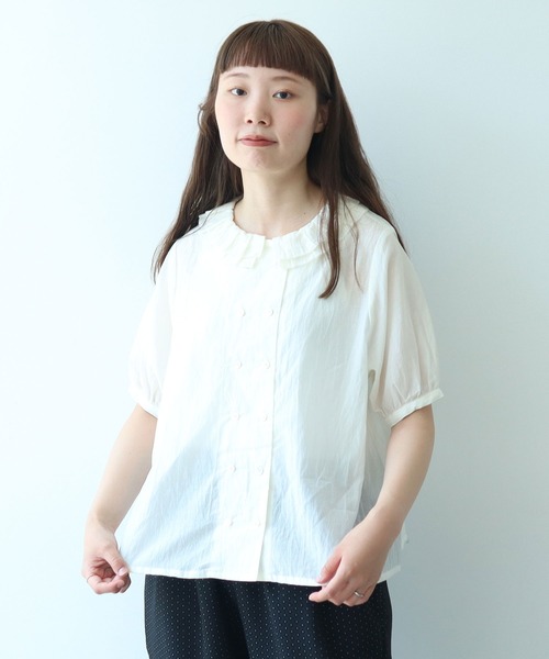 bulle de savon（ビュルデサボン）の「△コットン/キュプラ ローンIBK 半袖bebe ブラウス（シャツ/ブラウス・レディース・チャコールグレー/ホワイト・FREE）」の22枚目の写真