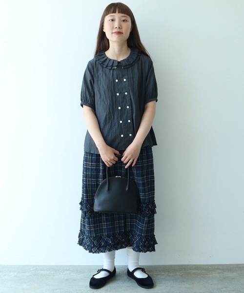 bulle de savon（ビュルデサボン）の「△コットン/キュプラ ローンIBK 半袖bebe ブラウス（シャツ/ブラウス・レディース・チャコールグレー/ホワイト・FREE）」の16枚目の写真