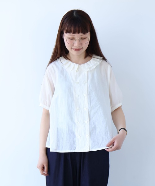 bulle de savon（ビュルデサボン）の「△コットン/キュプラ ローンIBK 半袖bebe ブラウス（シャツ/ブラウス・レディース・チャコールグレー/ホワイト/ピンク・FREE）」の11枚目の写真