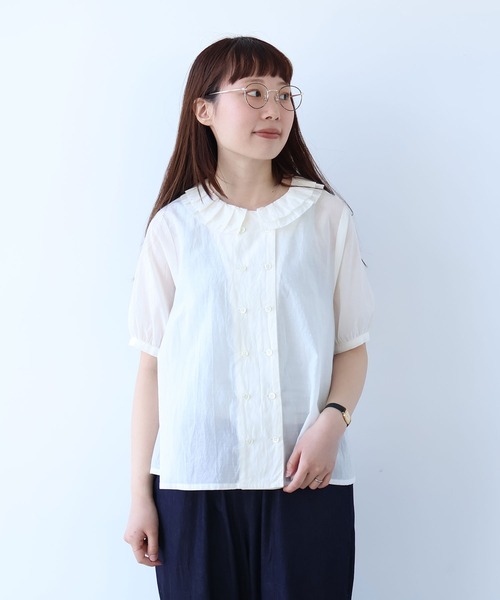 bulle de savon（ビュルデサボン）の「△コットン/キュプラ ローンIBK 半袖bebe ブラウス（シャツ/ブラウス・レディース・チャコールグレー/ホワイト/ピンク・FREE）」の12枚目の写真