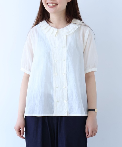 bulle de savon（ビュルデサボン）の「△コットン/キュプラ ローンIBK 半袖bebe ブラウス（シャツ/ブラウス・レディース・チャコールグレー/ホワイト/ピンク・FREE）」の14枚目の写真