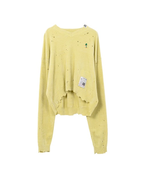 Maison MIHARA YASUHIRO(メゾンミハラヤスヒロ)の「Distressed Knit Sweater(ニット/セーター・レディース・ブラック/ライム/キャメル・38/36)」の1枚目の写真