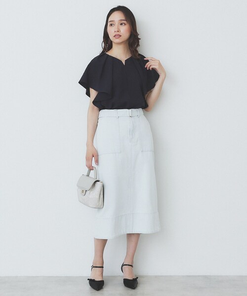 セール】《7色展開/S-LLサイズ》フリルタックスリーブキーネック