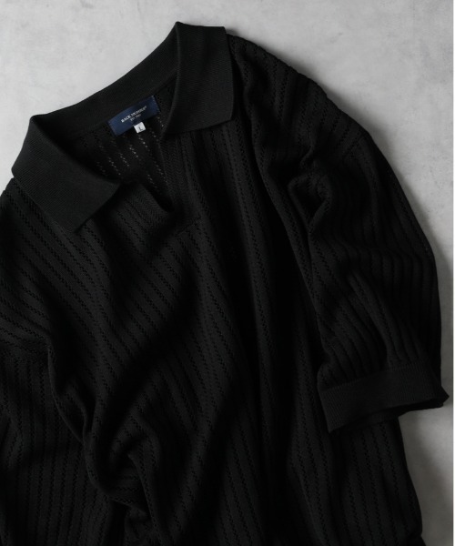 セール】【BACK NUMBER】透かし編みニットスキッパーポロシャツ