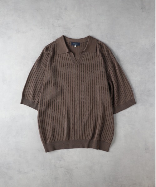 BACK NUMBER（バックナンバー）の「【BACK NUMBER】透かし編みニットスキッパーポロシャツ（ニット/セーター・メンズ・ブラック/ライトブラウン/ターコイズブルー・M/L/XL）」の4枚目の写真