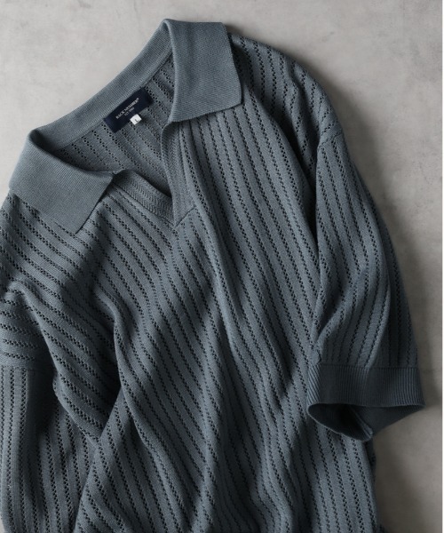 BACK NUMBER（バックナンバー）の「【BACK NUMBER】透かし編みニットスキッパーポロシャツ（ニット/セーター・メンズ・ブラック/ライトブラウン/ターコイズブルー・M/L/XL）」の12枚目の写真