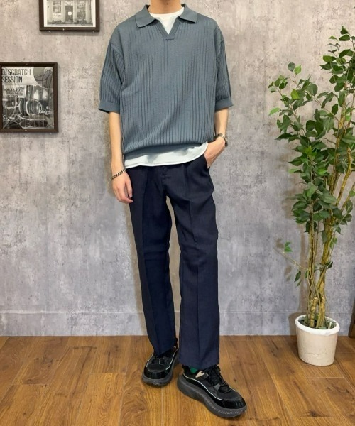 BACK NUMBER（バックナンバー）の「【BACK NUMBER】透かし編みニットスキッパーポロシャツ（ニット/セーター・メンズ・ブラック/ライトブラウン/ターコイズブルー・M/L/XL）」の18枚目の写真