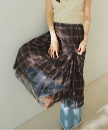 VIS | 【洗える】チュールプリントチェックスカート(スカート)