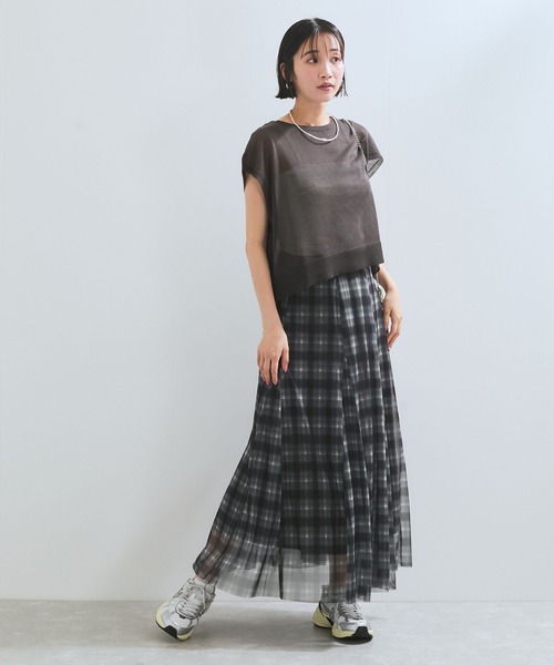 VIS（ビス）の「【洗える】チュールプリントチェックスカート（スカート・レディース・ブラウン系その他/ブラック系その他・FREE）」の3枚目の写真