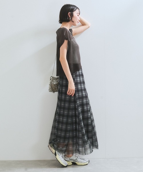 VIS（ビス）の「【洗える】チュールプリントチェックスカート（スカート・レディース・ブラウン系その他/ブラック系その他・FREE）」の21枚目の写真