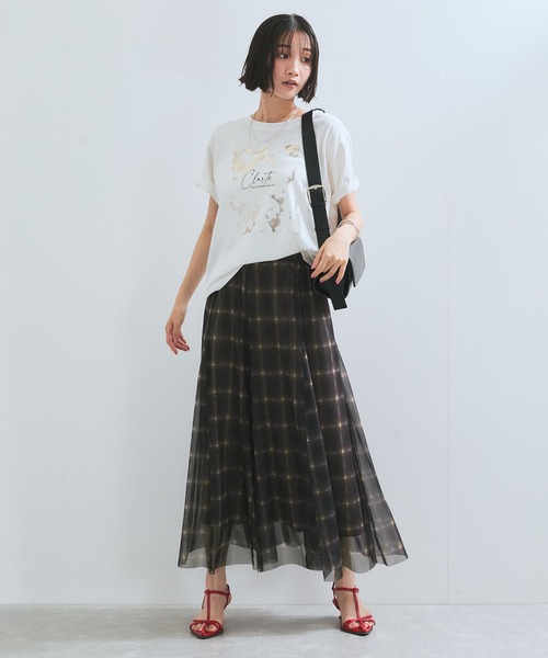 VIS（ビス）の「【洗える】チュールプリントチェックスカート（スカート・レディース・ブラウン系その他/ブラック系その他・FREE）」の9枚目の写真
