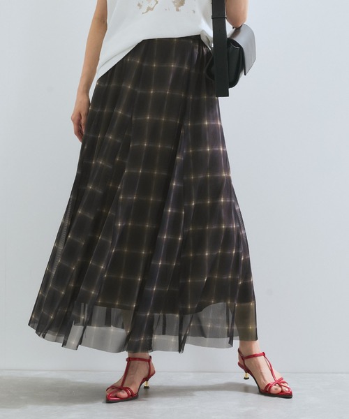 VIS（ビス）の「【洗える】チュールプリントチェックスカート（スカート・レディース・ブラウン系その他/ブラック系その他・FREE）」の8枚目の写真