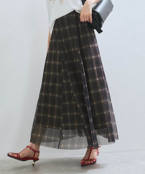 VIS（ビス）の「【洗える】チュールプリントチェックスカート（スカート・レディース・ブラウン系その他/ブラック系その他・FREE）」の7枚目の写真