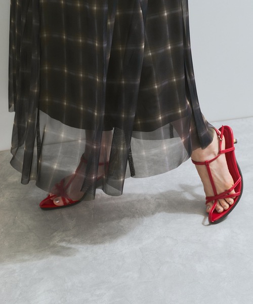 VIS（ビス）の「【洗える】チュールプリントチェックスカート（スカート・レディース・ブラウン系その他/ブラック系その他・FREE）」の6枚目の写真