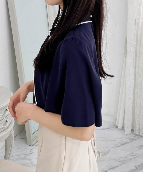 INGNI（イング）の「パールピン付トロミフレアスリーブブラウス（シャツ/ブラウス・レディース・ネイビー系/ホワイト×ブラック/サックスブルー系/グレー系6・M）」の20枚目の写真