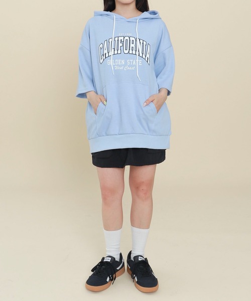 WOND(ウォンド)の「WOND/CALIFORNIAビッグSSパーカー(Tシャツ/カットソー・レディース・サックスブルー/グレー・FREE)」の4枚目の写真