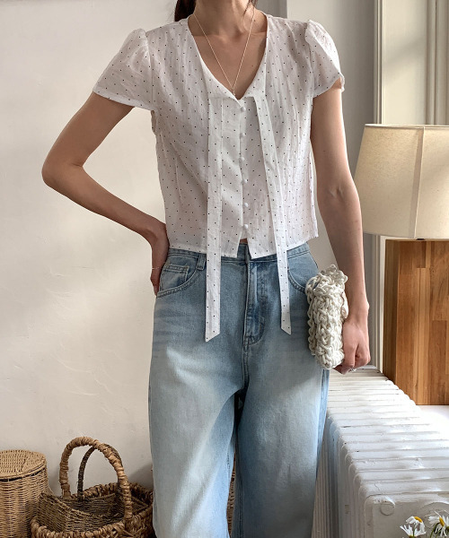DAMA collection◆パフスリーブブラウス/半袖ブラウス/11/コットン/GRN/12961-06547 KOBE LETTUCE ブラウス 白 黒 半袖ブラウス パフスリーブ