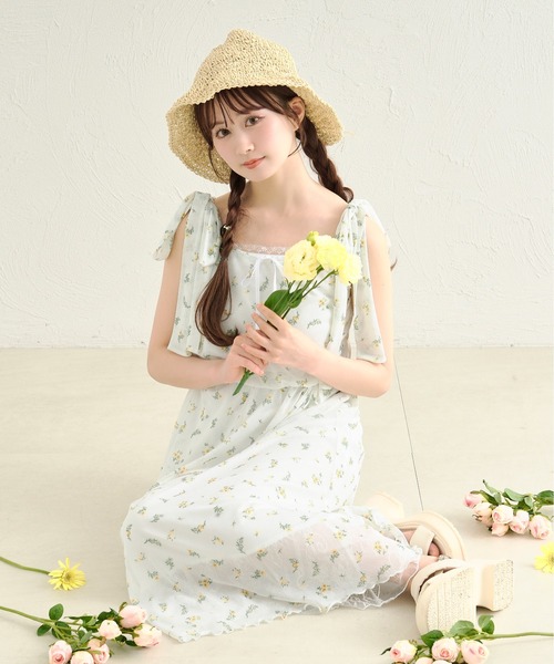 セール】【あかちゃすコラボアイテム】花柄チュールワンピース