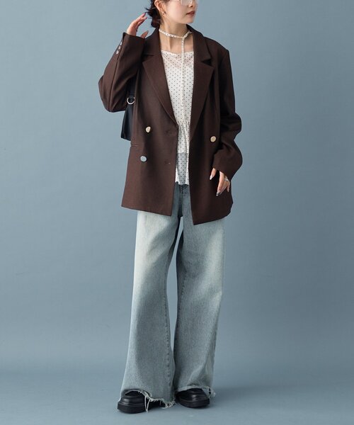 【週末セール】mystic 金ボタンテーラードジャケット ブラウン 金ボタンテーラードジャケット（テーラードジャケット）｜mystic