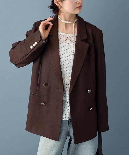 【週末セール】mystic 金ボタンテーラードジャケット ブラウン セール】【限定価格】金ボタンテーラードジャケット（テーラード