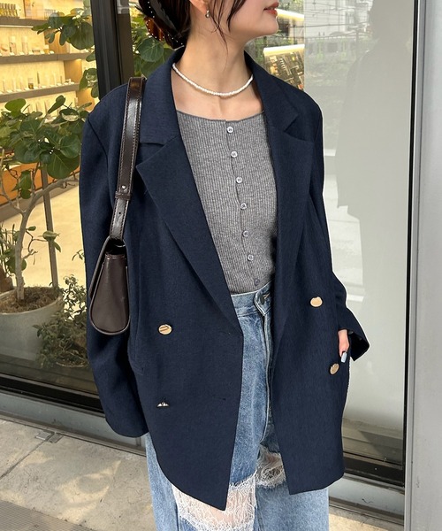 【週末セール】mystic 金ボタンテーラードジャケット ブラウン 金ボタンテーラードジャケット（テーラードジャケット）｜mystic