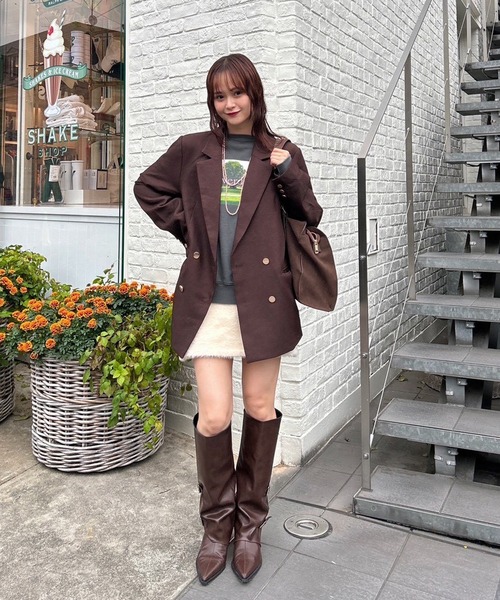 【週末セール】mystic 金ボタンテーラードジャケット ブラウン 金ボタンテーラードジャケット（テーラードジャケット）｜mystic