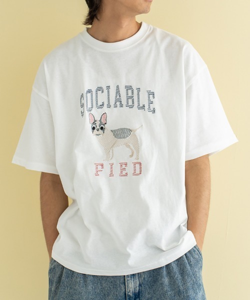 Quash(クアッシュ)の「ムーブアイアニマル刺繍Tシャツ(Tシャツ/カットソー・メンズ・ホワイト系その他/イエロー/ホワイト/ネイビー/ブラック/グリーン・LARGE/MEDIUM)」の2枚目の写真