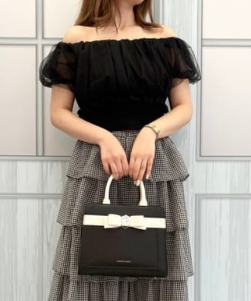 SAMANTHAVEGA(サマンサベガ)の「バイカラージュエルリボンハンドバッグ(ハンドバッグ・レディース・ホワイト/ラベンダー/ブラック・FREE)」の2枚目の写真