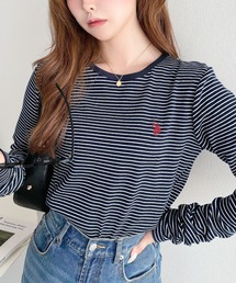 moment+別注【U.S.POLO ASSN.】ワンポイント刺繍袖くしゅくしゅボーダーロンT