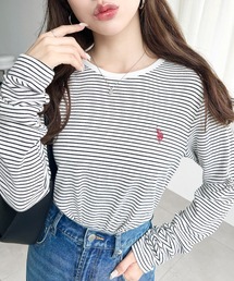 moment+別注【U.S.POLO ASSN.】ワンポイント刺繍袖くしゅくしゅボーダーロンT