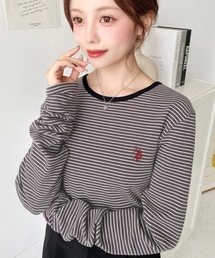U.S. POLO ASSN.(ユーエスポロアッスン)のU.S.POLO ASSNワンポイント刺繍袖くしゅくしゅボーダーロンT(Tシャツ/カットソー)