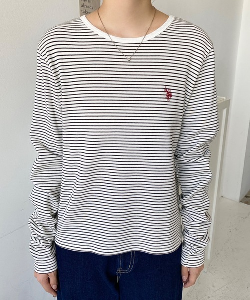 セール】U.S.POLO ASSN.ワンポイント刺繍袖くしゅくしゅボーダーロンT