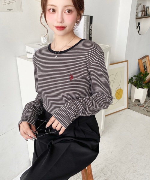 セール】U.S.POLO ASSNワンポイント刺繍袖くしゅくしゅボーダーロンT
