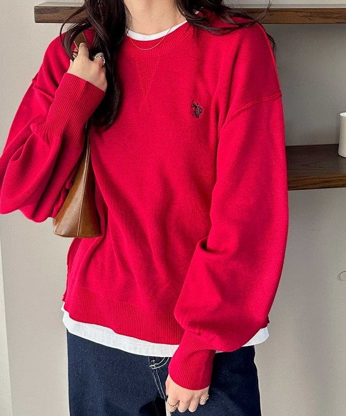 U.S. POLO ASSN.（ユーエスポロアッスン）の「GeeRA別注【U.S. POLO ASSN.】ユーエスポロアッスン　ワンポイント刺繍スウェットライクニット（ニット/セーター・レディース・レッド/オートミール/グレー/ブラック・SMALL/MEDIUM/LARGE/X-LARGE）」の4枚目の写真