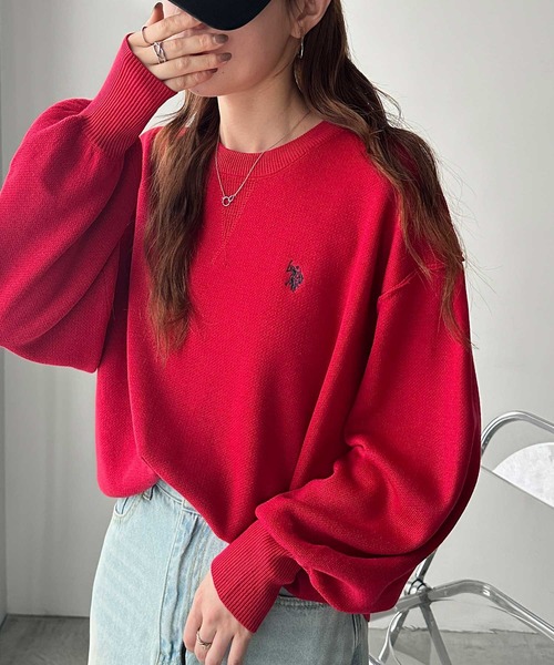 U.S. POLO ASSN.（ユーエスポロアッスン）の「GeeRA別注【U.S. POLO ASSN.】ユーエスポロアッスン　ワンポイント刺繍スウェットライクニット（ニット/セーター・レディース・レッド/オートミール/グレー/ブラック・SMALL/MEDIUM/LARGE/X-LARGE）」の12枚目の写真