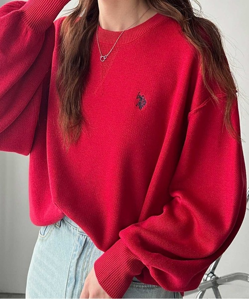 U.S. POLO ASSN.（ユーエスポロアッスン）の「GeeRA別注【U.S. POLO ASSN.】ユーエスポロアッスン　ワンポイント刺繍スウェットライクニット（ニット/セーター・レディース・レッド/オートミール/グレー/ブラック・SMALL/MEDIUM/LARGE/X-LARGE）」の21枚目の写真