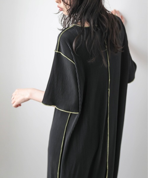La-gemme（ラジェム）の「配色ステッチプリーツワンピース/体型カバー/ストレスフリー/快適素材（ワンピース・レディース・ブラック/オレンジ/グリーン/ブラウン・フリー）」の16枚目の写真