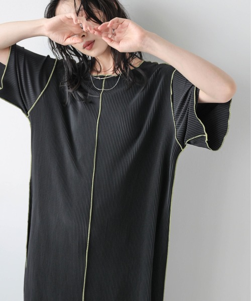 La-gemme（ラジェム）の「配色ステッチプリーツワンピース/体型カバー/ストレスフリー/快適素材（ワンピース・レディース・ブラック/オレンジ/グリーン/ブラウン・フリー）」の18枚目の写真