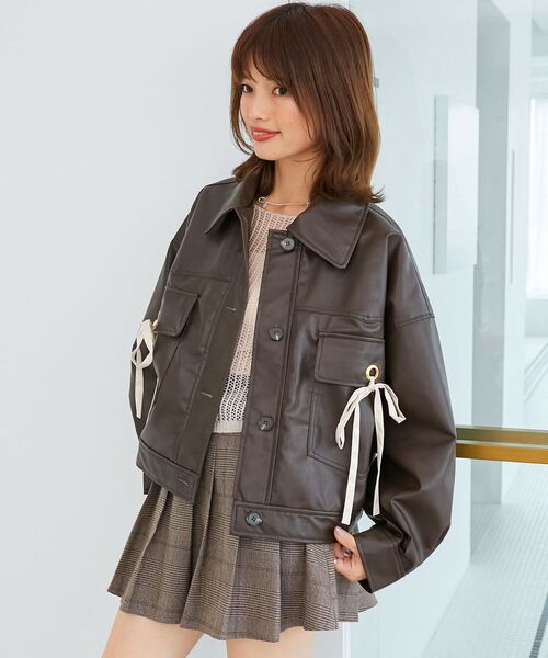 MAJESTIC LEGON(マジェスティックレゴン)の「2wayリボンステンカラーブルゾン(ブルゾン・レディース・ブラック/ブラウン/キャメル/ブラウン系その他2・MEDIUM/SMALL)」の4枚目の写真
