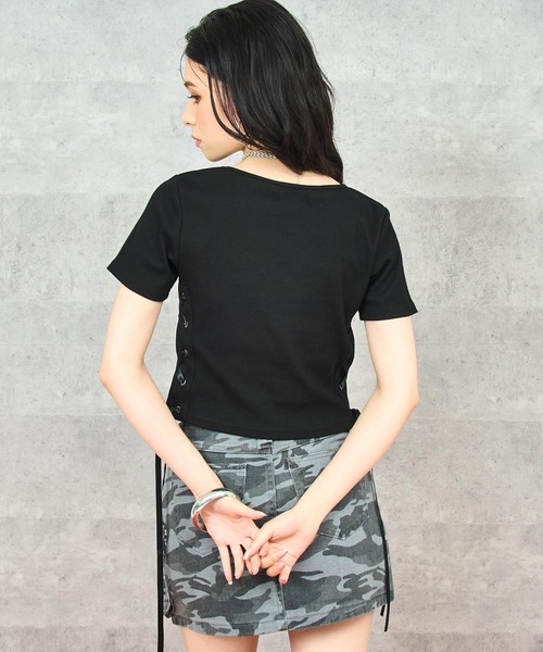 ANAP(アナップ)の「サイド レースアップ リボン リブ トップス Tシャツ(Tシャツ/カットソー・レディース・ホワイト/ブラック/グレー・FREE)」の9枚目の写真