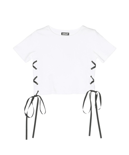 ANAP(アナップ)の「サイド レースアップ リボン リブ トップス Tシャツ(Tシャツ/カットソー・レディース・ホワイト/ブラック/グレー・FREE)」の21枚目の写真