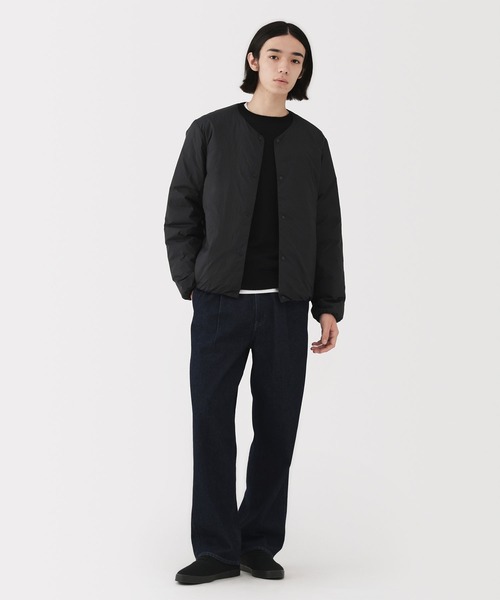 紳士 軽量ダウンポケッタブルノーカラージャケット（その他アウター