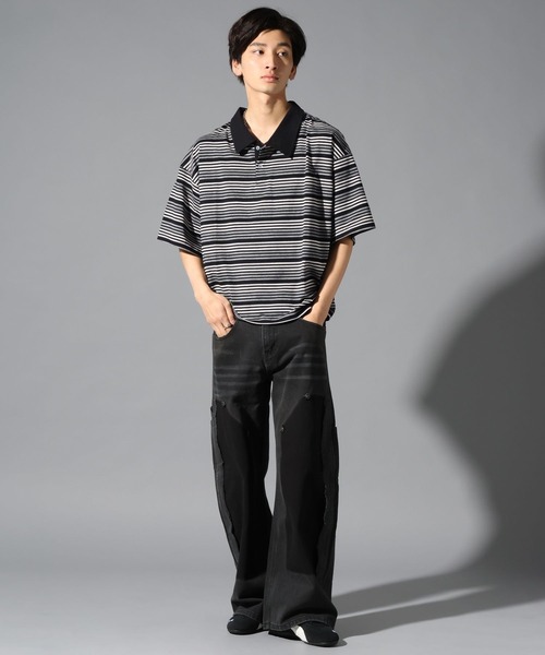 3.3 Field Trip (3.3フィールドトリップ)の「3.3 Field Trip/マルチボーダーカラーT(Tシャツ/カットソー・メンズ・ブラック/ボルドー・LARGE/MEDIUM)」の5枚目の写真