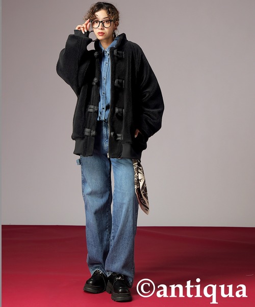 antiqua(アンティカ)の「チャイナボタンボアジャケット(その他アウター・レディース・ブラック・ONESIZE)」の2枚目の写真